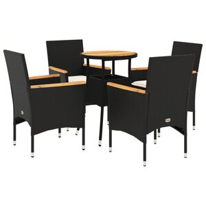 vidaXL Ensemble à manger de jardin et coussins 5 Pièces noir rotin acacia
