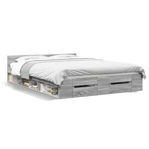 vidaXL Cadre de lit avec tiroirs sans matelas sonoma gris 140x200 cm