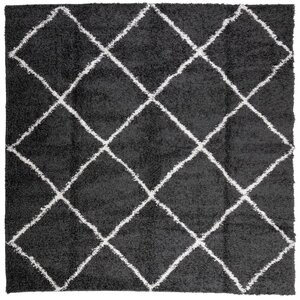 vidaXL Tapis shaggy à poils longs moderne noir et crème 240x240 cm