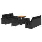 Ensemble de Canapés de Jardin de 9 Pièces avec Coussins en Rattan Poly Noir Acacia