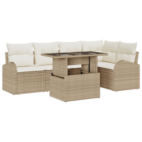 Ensemble de Sofa de Jardin 6 Pièces vidaXL avec Coussins Beige Rattan Poly