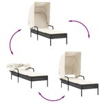 vidaXL Chaises longues lot de 2 avec auvents et table noir poly rotin
