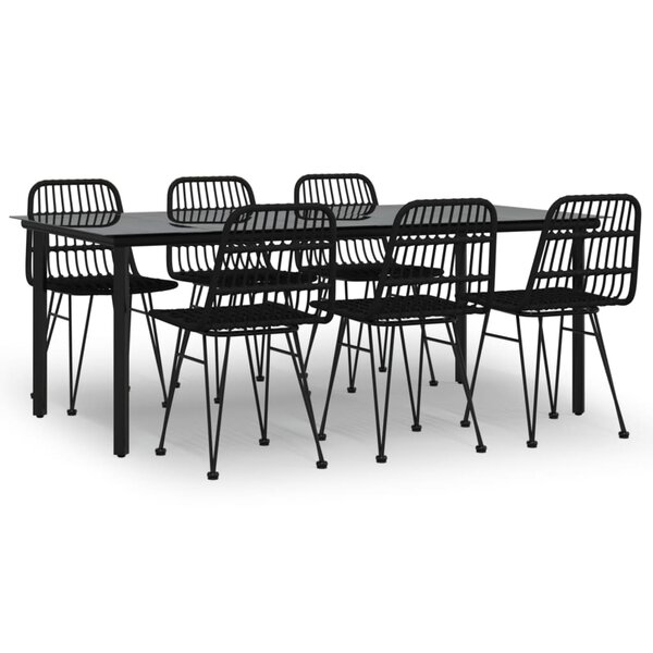 vidaXL Ensemble à manger de jardin 7 Pièces Noir Résine tressée