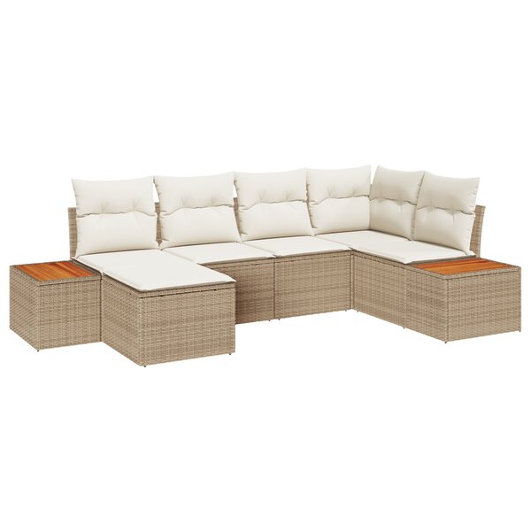 Set de canapé de jardin 6 pièces avec coussins Beige Rattan Poly Acacia