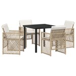 Ensemble de salle à manger de jardin 5 pièces avec coussins beige poly rattan