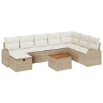 vidaXL Ensemble de Canapé de Jardin 9 Pièces avec Coussins Beige en Rattan Poly