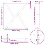 vidaXL Pieds de table à manger 2 pièces Noir 70 x (72-73 3) cm Acier