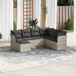 vidaXL Salon de jardin avec coussins 7 Pièces gris clair résine tressée