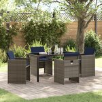 vidaXL Ensemble de Salle à Manger de Jardin 5 Pièces avec Coussins en Poly Rattan Gris