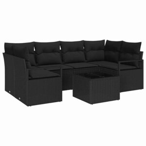 vidaXL Ensemble de canapé de jardin 7 Pièces Noir 55 x 55 x 37 cm