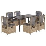 vidaXL Ensemble à manger de jardin et coussins 7 Pièces beige poly rotin
