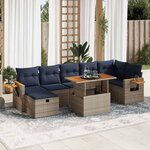 vidaXL Salon de jardin 8Pièces avec coussins gris résine tressée acacia