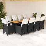 vidaXL Ensemble de bistro de jardin 11 Pièces coussins noir poly rotin