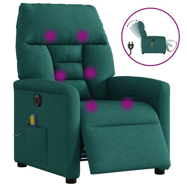 vidaXL Fauteuil de massage inclinable électrique Vert foncé Tissu