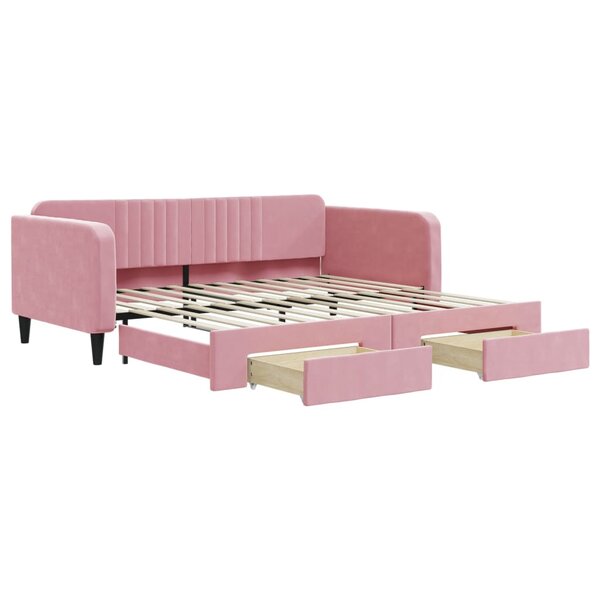 vidaXL Lit de jour avec gigogne et tiroirs rose 100x200 cm velours