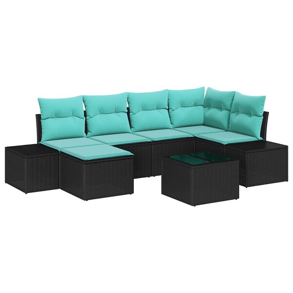 vidaXL Ensemble de canapé de jardin avec coussin 7 Pièces Noir polyrotin