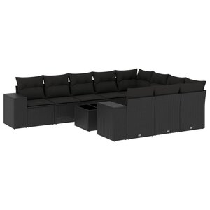 vidaXL Salon de jardin 11 Pièces avec coussins noir résine tressée