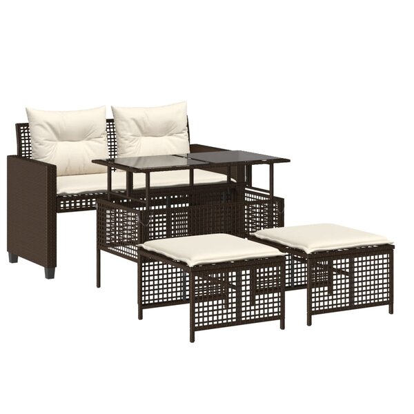 vidaXL Salon de jardin avec coussins 4 Pièces marron résine tressée verre
