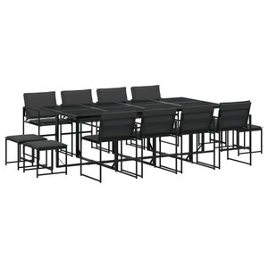 vidaXL Ensemble à manger de jardin avec coussins 13 Pièces noir textilène