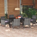 vidaXL Ensemble à manger de jardin coussins 7Pièces Résine tressée Gris