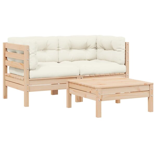 vidaXL Salon de jardin 3 Pièces avec coussins crème Bois de pin massif