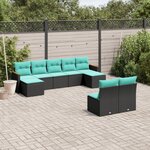 vidaXL Salon de jardin 9 Pièces avec coussins noir résine tressée