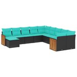 vidaXL Salon de jardin 11 Pièces avec coussins noir résine tressée