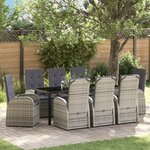 Ensemble de salle à manger de jardin de 9 pièces avec coussins en poly rattan gris