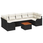 Ensemble de 8 Canapés de Jardin avec Coussins Noir Poly Rattan Acacia