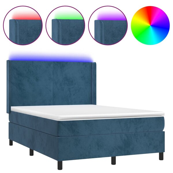 vidaXL Sommier à lattes de lit matelas et LED Bleu foncé 140x200 cm