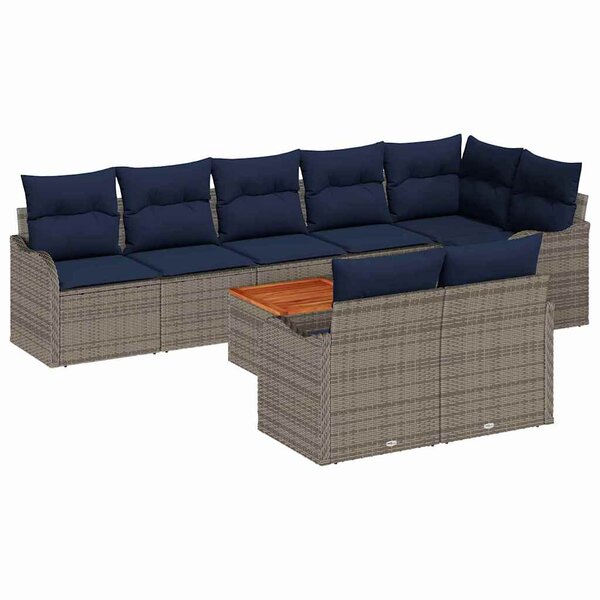 vidaXL Ensemble de canapé de jardin avec coussin 9 Pièces Gris polyrotin