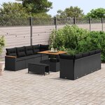 vidaXL Ensemble de canapé de jardin 11 Pièces Noir Poly rotin