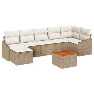 vidaXL Ensemble de canapé de jardin 8 pièces avec coussins Beige Poly Rattan Acacia