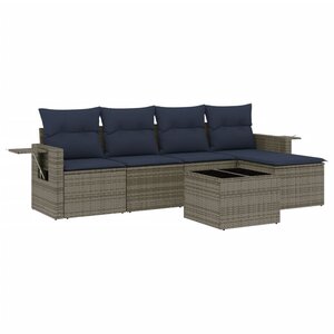 vidaXL Salon de jardin 6 Pièces avec coussins gris résine tressée