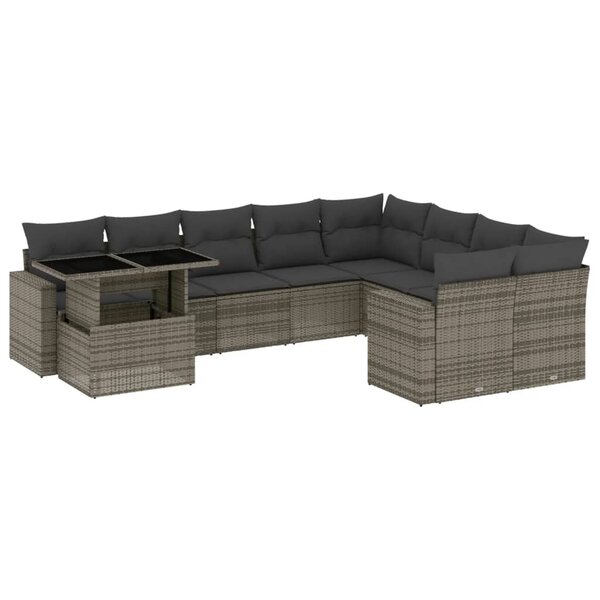 vidaXL Salon de jardin avec coussins 10 Pièces gris résine tressée