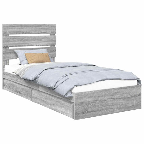 vidaXL Lit de Rangement Gris Sonoma 100 x 200 cm Bois d'ingénierie