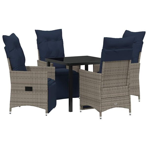 vidaXL Ensemble table et chaises avec coussin 5 Pièces Gris Rotin PE