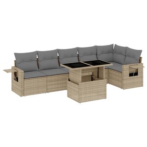 vidaXL Salon de jardin avec coussins 7 Pièces beige résine tressée