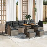 vidaXL Ensemble Canapé Jardin 10 Pièces avec Coussins Gris Poly Rattan Acacia