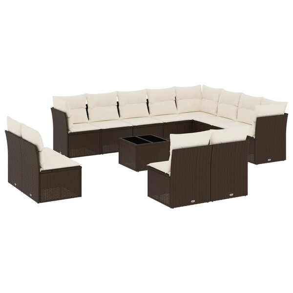 vidaXL Salon de jardin avec coussins 13 Pièces marron résine tressée