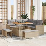 Ensemble de Canapé de Jardin 8 Pièces avec Coussins Beige Rattan Poly Acacia