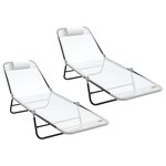 vidaXL Chaises longues pliantes 2 Pièces avec repose-tête crème Textilène