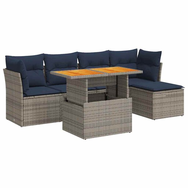 vidaXL Salon de jardin 6 Pièces avec coussins gris résine tressée