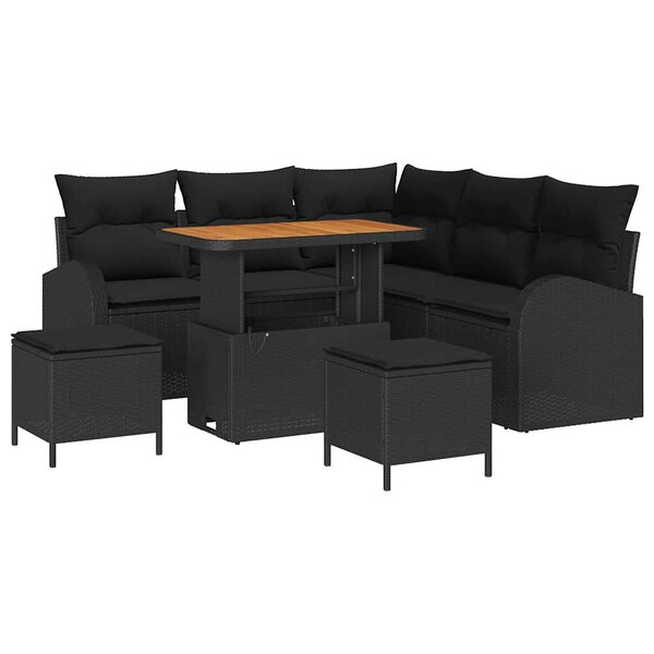 vidaXL Ensemble de canapé de jardin avec coussin 8 Pièces Noir