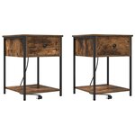 vidaXL Cabinet de chevet avec tiroir 2 Pièces Chêne fumé 42 x 41 x 56 cm