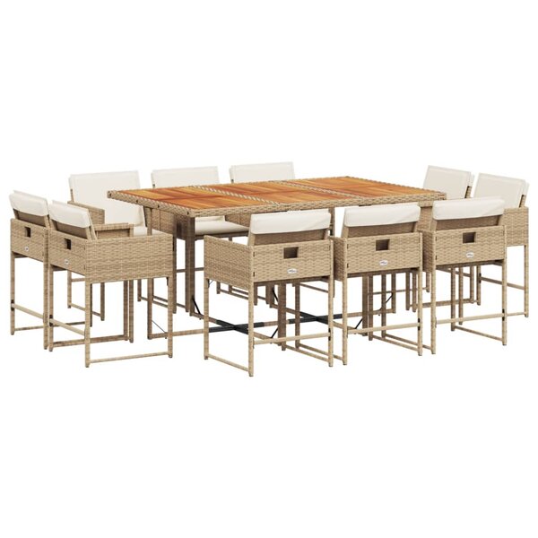 vidaXL Ensemble à manger de jardin et coussins 11 Pièces beige poly rotin