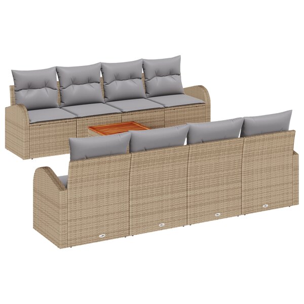 vidaXL Ensemble de canapé de jardin 9 pièces avec coussins Beige Poly Rattan Acacia