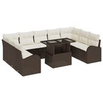 Ensemble de canapé 10 pièces en rotin marron avec coussins