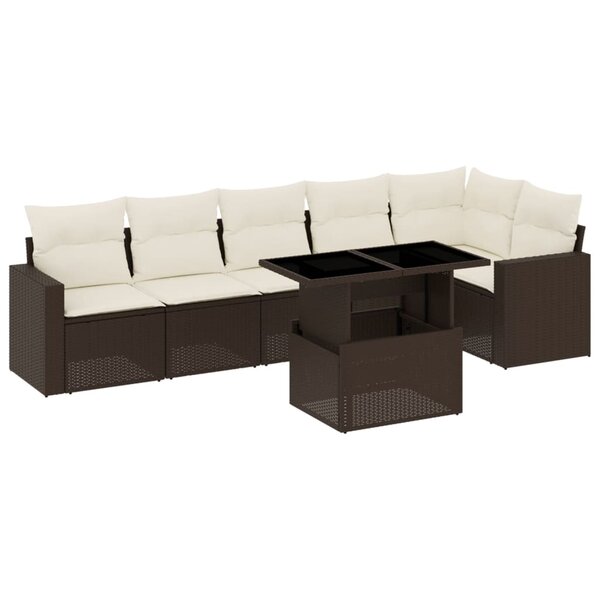 vidaXL Salon de jardin avec coussins 7 Pièces marron résine tressée