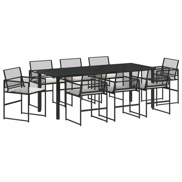 vidaXL Ensemble de salle à manger pour jardin 9 Pièces Noir polyrotin